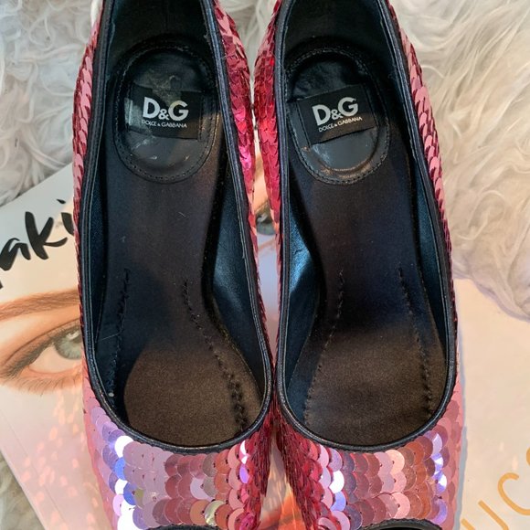 D&G Dolce & Gabbana - Pink Sequin Peep Toe Heel - Picture 3 of 14